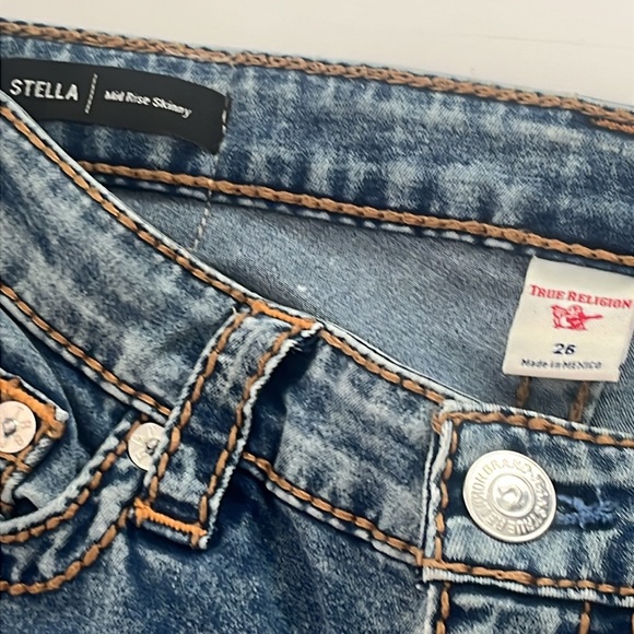 True Religion women’s Stella Mid rise skinny cable stitch jeans size 26 - Picture 3 of 13